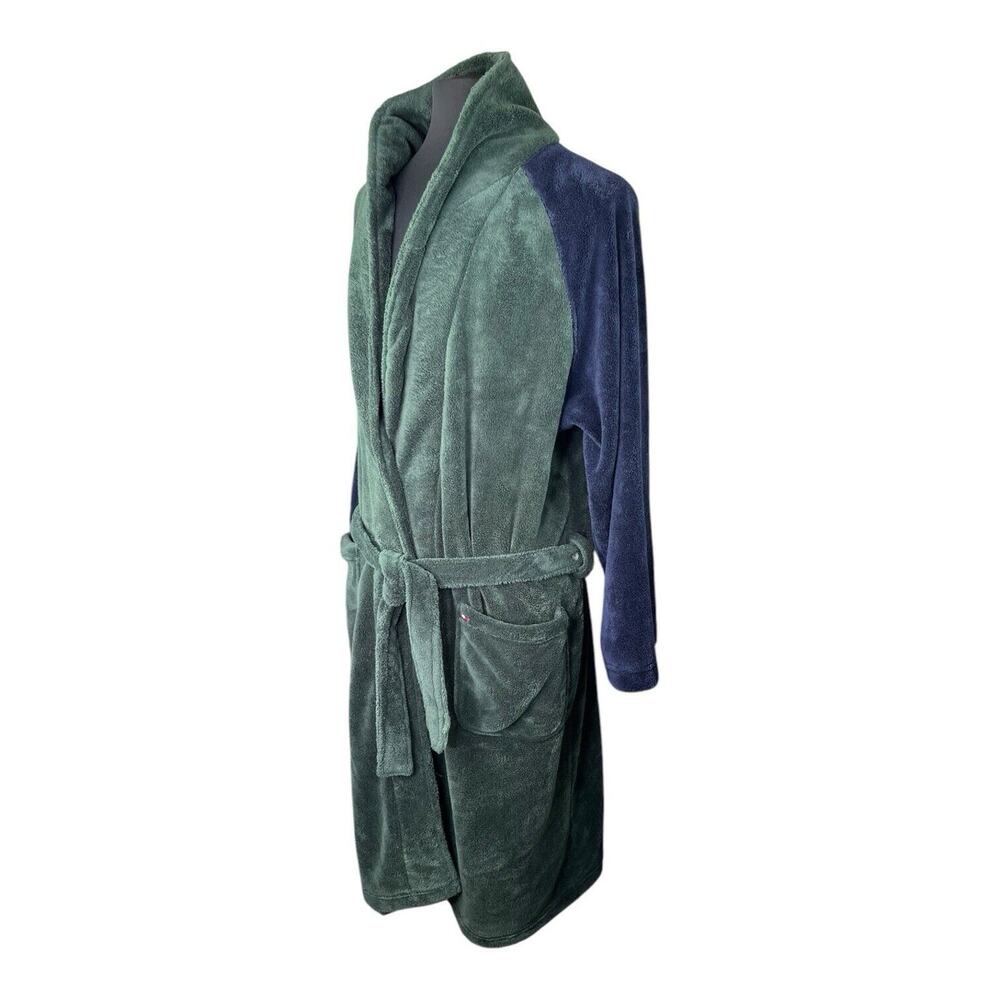 Tommy Hilfiger Bathrobe Velvety Soft Thick Color Block 90s Y2K Hunter Green Navy